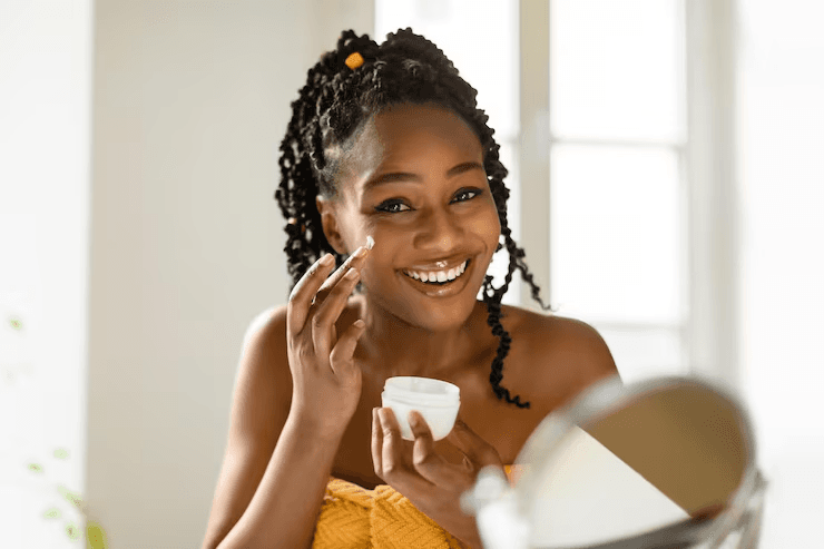 Creator demonstrating the skincare product she sells on her storefront
